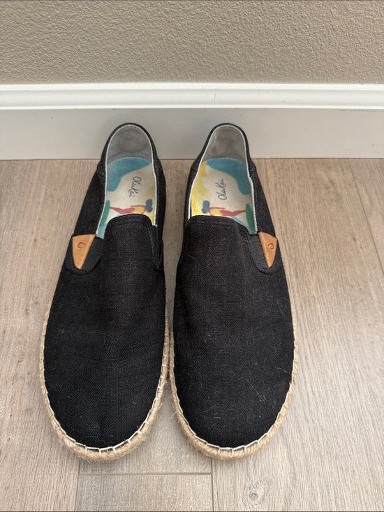 OluKai Shoes - OluKai Women's Black Canvas Slip-On Espadrilles with Tan Accent
